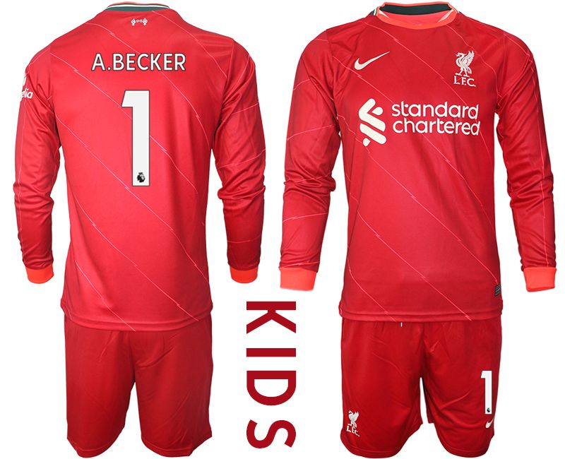 Youth 2021-2022 Club Liverpool home red Long Sleeve #1 Soccer Jersey